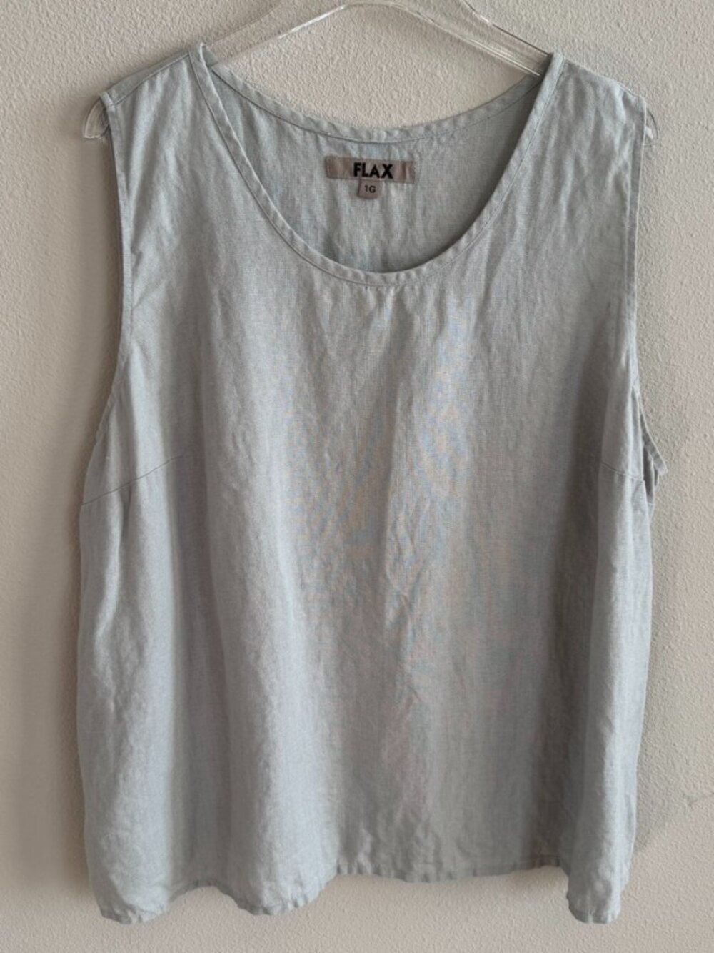 Flax Fundamental Linen Tank Top Size 1G Dusty Blue Lagenlook